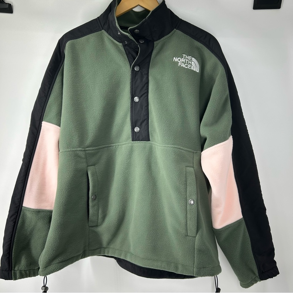 The North Face Green and Pink Fleece Colorblock Jacket XL